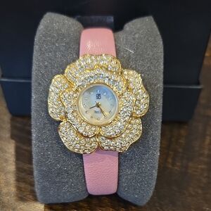 Gold and Pink Crystal Flower Watch